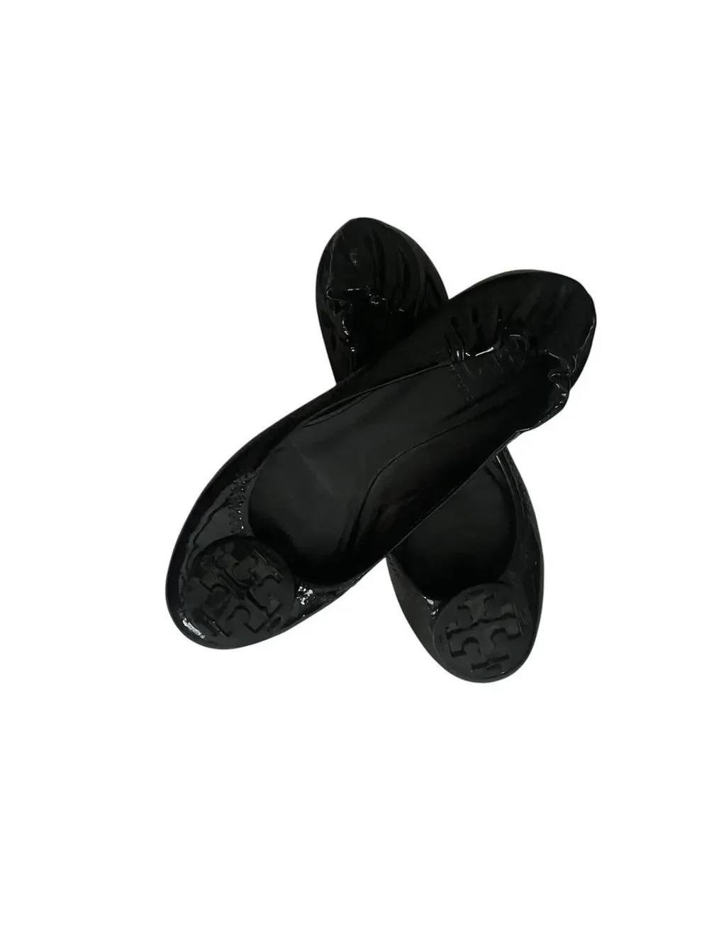 Tory Burch Womens Patent Leather Slip On Ballet Flats Black Logo Shoes 6M